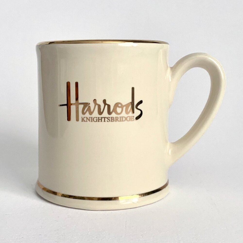 Harrods Knightsbridge London Ivory Gold Coffee Tea Mug Cup Collectible Souvenir